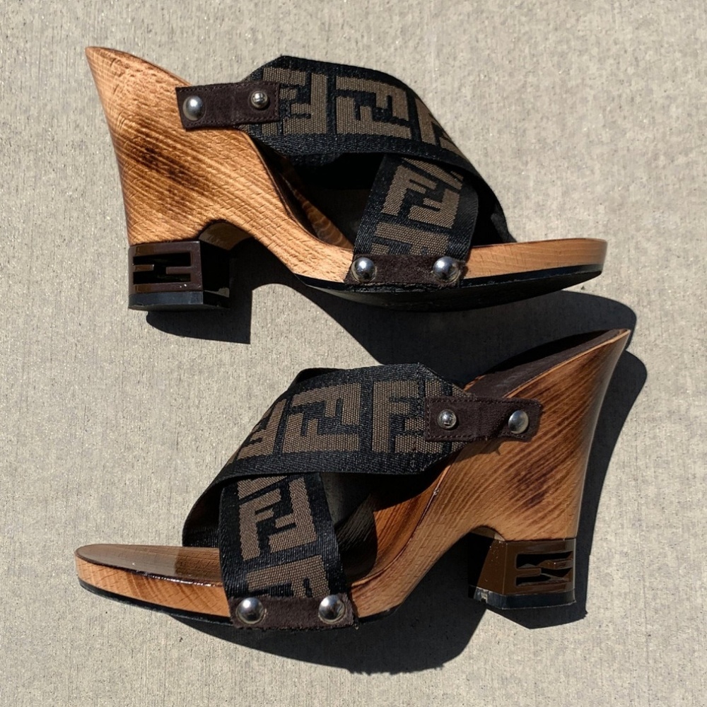 FENDI Zucca monogram crossover wooden wedges